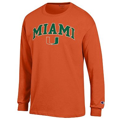 Men's Champion® Orange Miami Hurricanes Arch Over Logo Long Sleeve T-Shirt