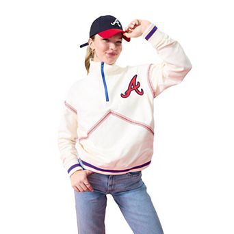 Women's�Terez Cream Atlanta Braves Sugar Swizzle Baseball Stitch Quarter-Zip Sweatshirt