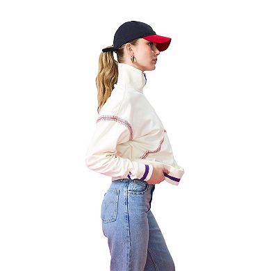 Women's Terez Cream Atlanta Braves Sugar Swizzle Baseball Stitch Quarter-Zip Sweatshirt