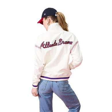 Women's Terez Cream Atlanta Braves Sugar Swizzle Baseball Stitch Quarter-Zip Sweatshirt