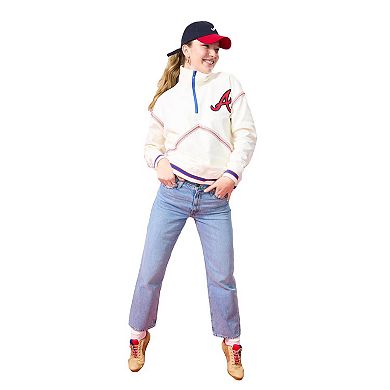 Women's Terez Cream Atlanta Braves Sugar Swizzle Baseball Stitch Quarter-Zip Sweatshirt