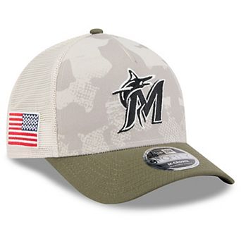 Men's New Era Light Beige/Olive Miami Marlins 2025 Armed Forces Day 9FORTY M-Crown A-Frame Adjustable Hat