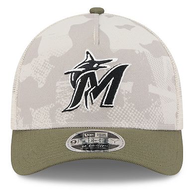 Men's New Era Light Beige/Olive Miami Marlins 2025 Armed Forces Day 9FORTY M-Crown A-Frame Adjustable Hat