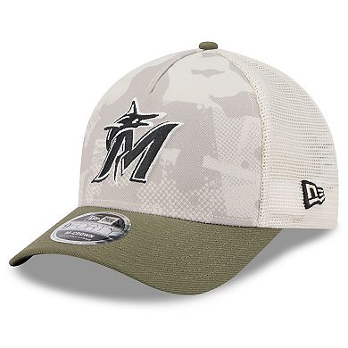 Men's New Era Light Beige/Olive Miami Marlins 2025 Armed Forces Day 9FORTY M-Crown A-Frame Adjustable Hat