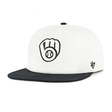 Men's '47 White/Black Milwaukee Brewers Foundation Captain Snapback Hat