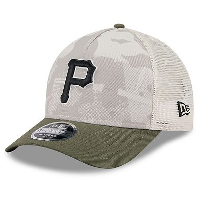 Men's New Era Light Beige/Olive Pittsburgh Pirates 2025 Armed Forces Day 9FORTY M-Crown A-Frame Adjustable Hat