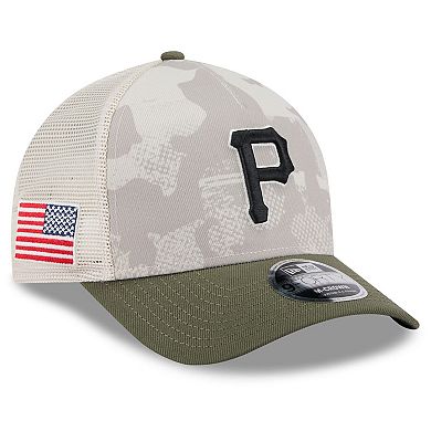 Men's New Era Light Beige/Olive Pittsburgh Pirates 2025 Armed Forces Day 9FORTY M-Crown A-Frame Adjustable Hat