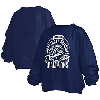 Women's Pressbox Navy UConn Huskies 2025 NCAA Women's Basketball National Champions Janice Oversized Fleece Pullover Sweatshirt