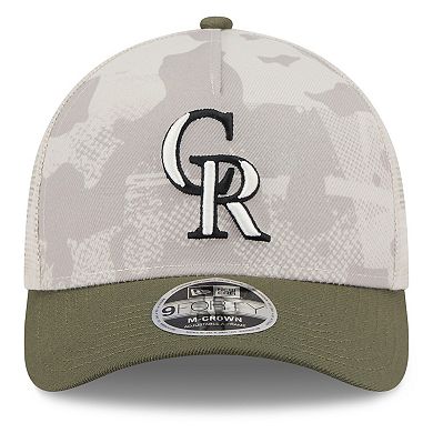 Men's New Era Light Beige/Olive Colorado Rockies 2025 Armed Forces Day 9FORTY M-Crown A-Frame Adjustable Hat