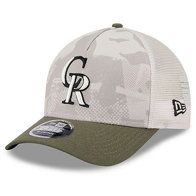 Men's New Era Light Beige/Olive Colorado Rockies 2025 Armed Forces Day 9FORTY M-Crown A-Frame Adjustable Hat