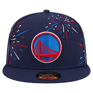 Men's New Era Navy Golden State Warriors Americana Fireworks 59FIFTY Fitted Hat