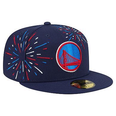 Men's New Era Navy Golden State Warriors Americana Fireworks 59FIFTY Fitted Hat