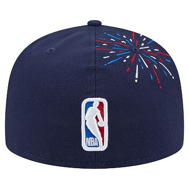 Men's New Era Navy Golden State Warriors Americana Fireworks 59FIFTY Fitted Hat