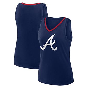 Women's Navy Atlanta Braves Plus Sized Stellar Win V-Neck Tank Top