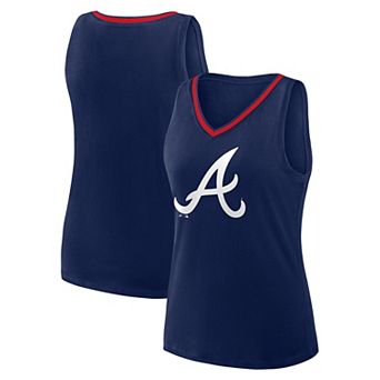 Women's Navy Atlanta Braves Plus Sized Stellar Win V-Neck Tank Top