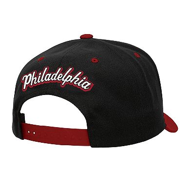 Men's Mitchell & Ness Black/Red Philadelphia 76ers Backside Script 2-Tone Pro Crown Adjustable Hat