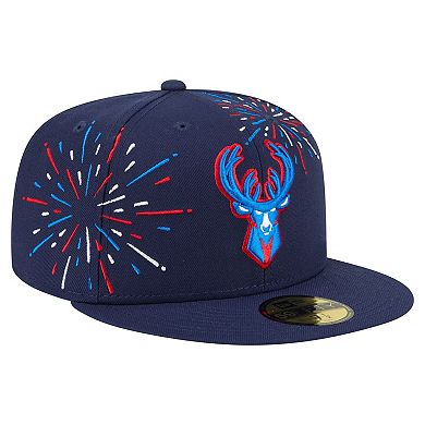 Men's New Era Navy Milwaukee Bucks Americana Fireworks 59FIFTY Fitted Hat