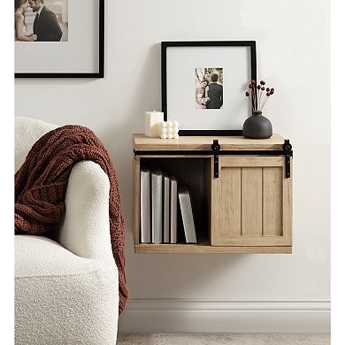 Cates Wood Floating Side Table with Cabinet