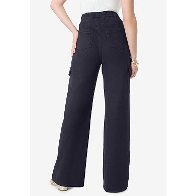 Roaman's Women's Plus Size Wide Leg Cargo Knit Jean