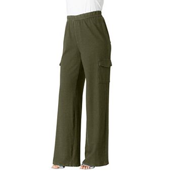 Roaman's Women's Plus Size Wide Leg Cargo Knit Jean