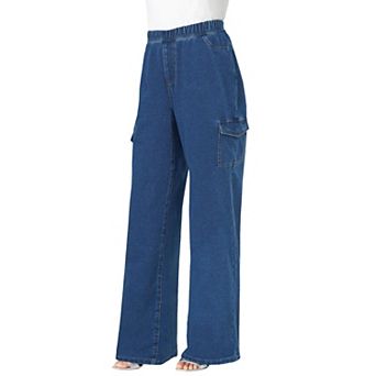 Roaman's Women's Plus Size Wide Leg Cargo Knit Jean