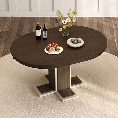 Merax Extendable Dining Table with a 16-inch Middle Leaf, 42''-58'' Oval Dining Table