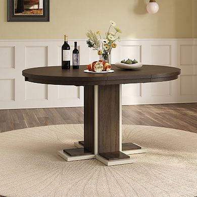 Merax Extendable Dining Table with a 16-inch Middle Leaf, 42''-58'' Oval Dining Table