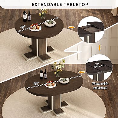 Merax Round Dining Table for 4 with Chairs Set, Extendable Dining Table Set
