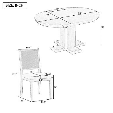 Merax Round Dining Table for 4 with Chairs Set, Extendable Dining Table Set