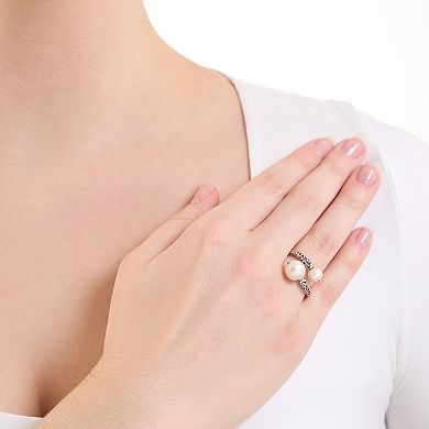 Athra NJ Inc Sterling Silver Double Pearl Bypass Ring