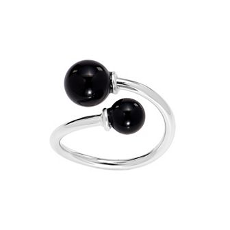 Athra Sterling Silver Oxidized Double Gemstone Bead Bypass Ring