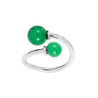 Athra Sterling Silver Oxidized Double Gemstone Bead Bypass Ring