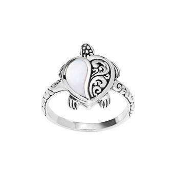 Athra NJ Inc Sterling Silver Oxidized Mother-of-Pearl Large Turtle Ring