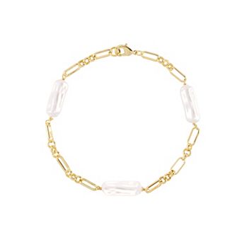 Athra NJ Inc 14k Gold Flash Plated Simulated Pearl Link Station Bracelet