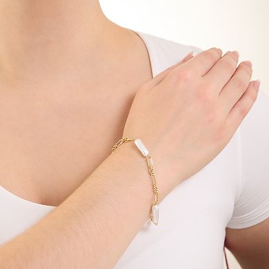 Athra NJ Inc 14k Gold Flash Plated Simulated Pearl Link Station Bracelet