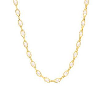 Athra NJ Inc 14k Gold Flash Plated Oval Cable Simulated Pearl Chain Necklace