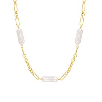 Athra NJ Inc 14k Gold Flash Plated Freshwater Cultured Pearl Station Link Necklace