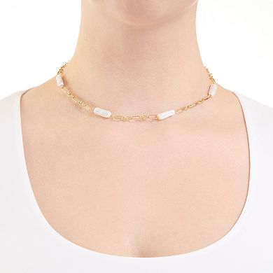 Athra NJ Inc 14k Gold Flash Plated Freshwater Cultured Pearl Station Link Necklace
