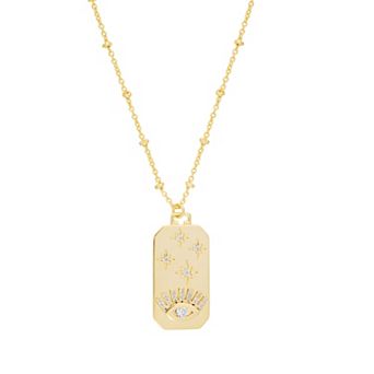 Athra NJ Inc 14k Gold Flash Plated Cubic Zirconia Evil Eye Bar Bead Necklace