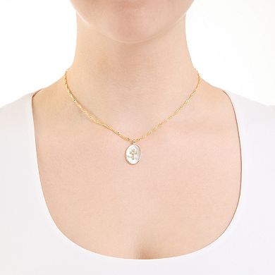 Athra NJ Inc 14k Gold Flash Plated Mother-of-Pearl & Cubic Zirconia Cross Framed Necklace