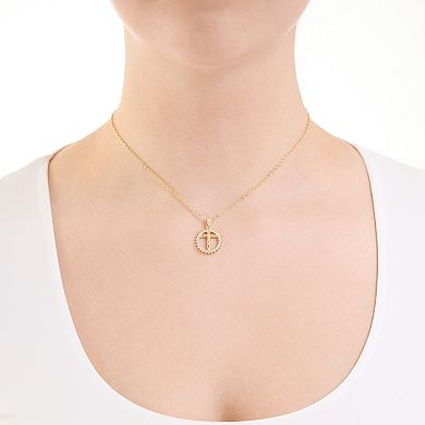 Athra NJ Inc 14k Gold Flash Plated Cubic Zirconia Round Crucifix Necklace