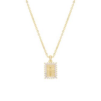 Athra NJ Inc 14k Gold Flash Plated Cubic Zirconia Square Cross Cable Tab Necklace