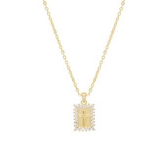 Athra NJ Inc 14k Gold Flash Plated Cubic Zirconia Square Cross Cable Tab Necklace