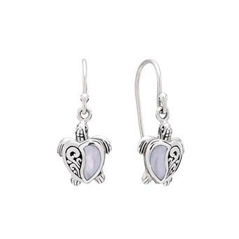 Athra NJ Inc Sterling Silver Oxidized Mother-of-Pearl & Filigree Turtle Drop Earrings