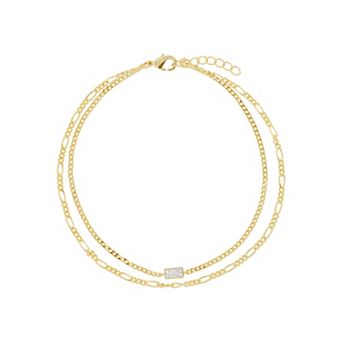 Athra NJ Inc 14k Gold Flash Plated Cubic Zirconia Double Chain Anklet