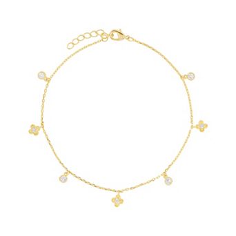 Athra NJ Inc 14k Gold Flash Plated Cubic Zirconia Flower Evil Eye Anklet