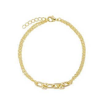 Athra NJ Inc 14k Gold Flash Plated Double Chain Interlocking Bracelet