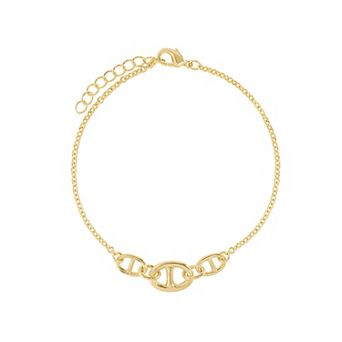 Athra NJ Inc 14k Gold Flash Plated Cable Chain & Mariner Link Bracelet