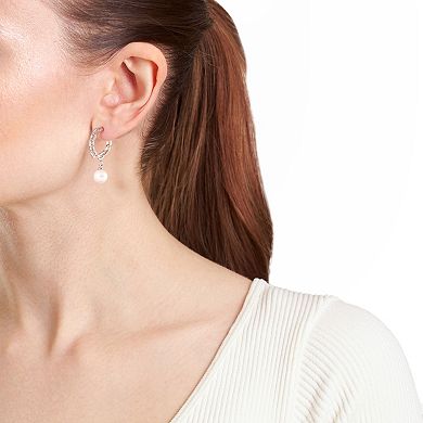 Athra NJ Inc Fine Silver Plated Simulated Pearl Hoop Stud Earrings