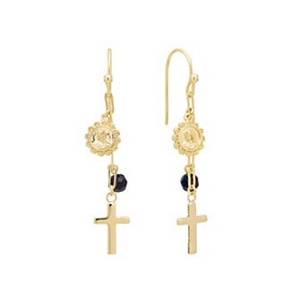 Athra NJ Inc 14k Gold Flash Plated Angel & Cross Drop Earrings